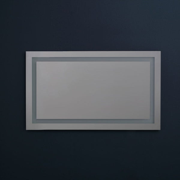 Flache, rechteckige LED-Deckenleuchte mit silbernem Rahmen und zwei leuchtenden Flächen.