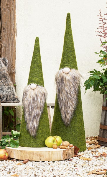 FRANK FLECHTWAREN | Wichtel Green, 2er Set, FILZ AUS PET, METALL, Höhe 60 cm, 80 cm