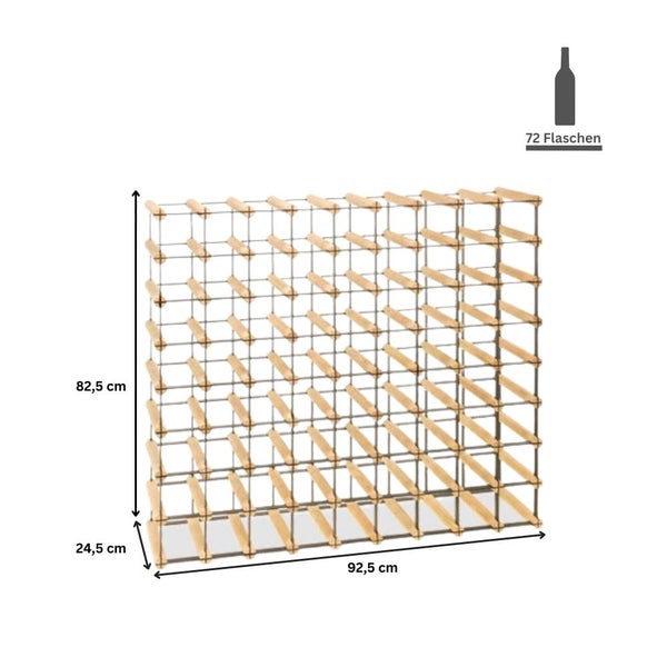 PROREGAL Modulares Weinregal Vinotega Mod Metal HxBxT 82,5 x 92,5 x 24,5 cm 9 x 8 Flaschen Massives Kiefernholz Natur
