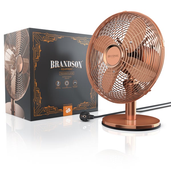 Brandson Tischventilator, Ventilator mit 3 Leistungsstufen, mobiler Lüfter im Retro Design, Zuschaltbare 80° Oszillation, Neigungswinkel ca. 40°