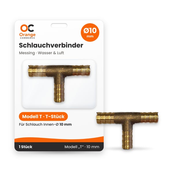Orange Commerce Schlauchverbinder als T-Stück aus Messing für Schläuche mit 10 Millimeter Innendurchmesser