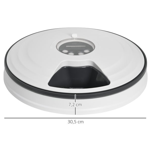 PawHut Futterautomat für Haustiere, Ø30,5 x 7,2H cm, ABS, PS-Platte, Weiß+Grau