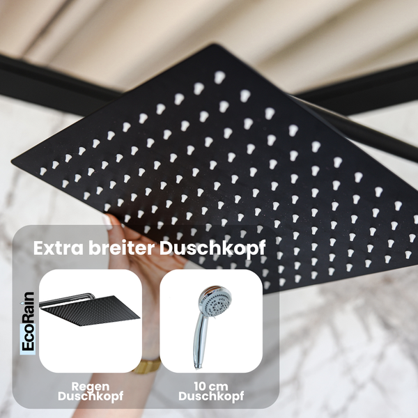 EcoRain 30% Wassersparender Regendusch-Duschset Tyler 30 CM Quadrat - Handbrause 12 CM - Hoher Druck - Universell - Anti-Kalk Duschkopf - Schwarz