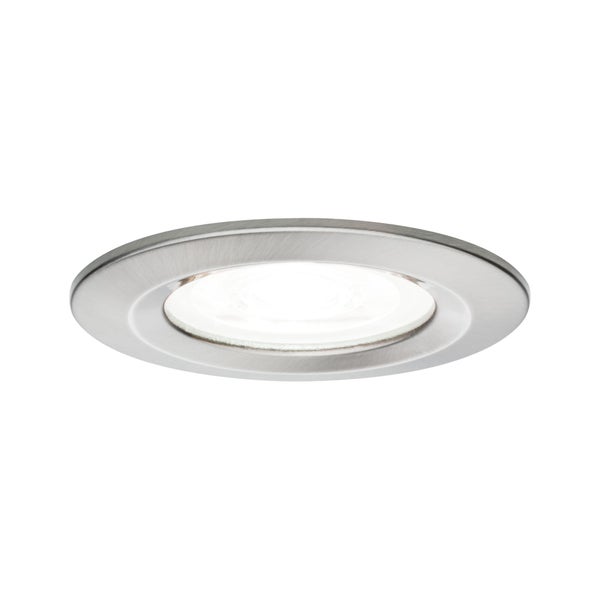 Runder LED-Einbaustrahler aus Metall in gebürsteter Optik.