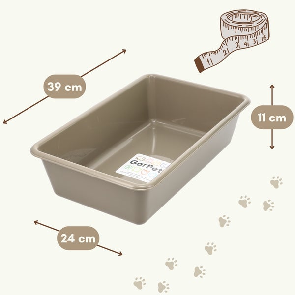 GarPet Kleintiertoilette aus Kunststoff mit den Maßen 39 Zentimeter Länge, 24 Zentimeter Breite und 11 Zentimeter Höhe.