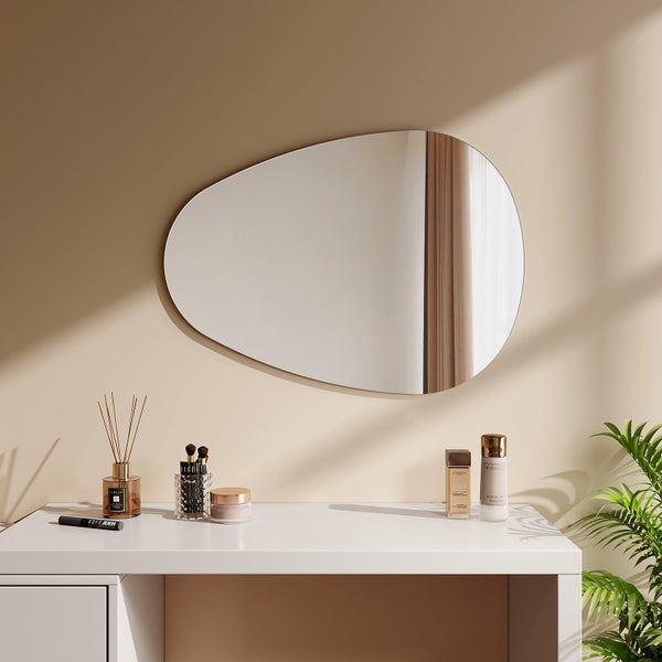 EMKE Asymmetrischer Spiegel 80 x 60 cm, Badezimmer Wandspiegel Asymmetrisch, Modern Dekorspiegel Oval, Wandspiegel für Badezimmer, Schlafzimmer, flur