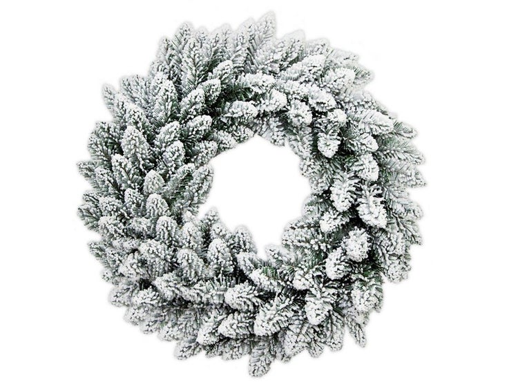 Künstlicher Weihnachts Kranz mit Kunstschnee Dekoration für eine festliche Winter Atmosphäre.
