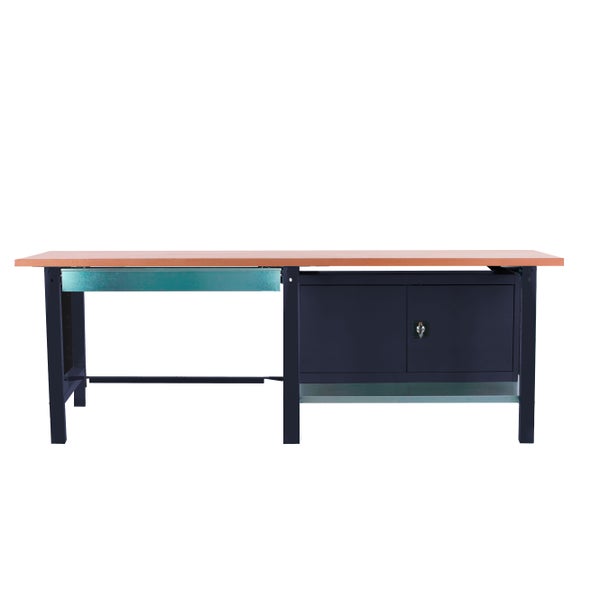 Werkbank BUFFALO WOOD mit 1x Schublade + Schrank| HxBxT 86,5x210x75cm | Traglast 1000kg | Anthrazit