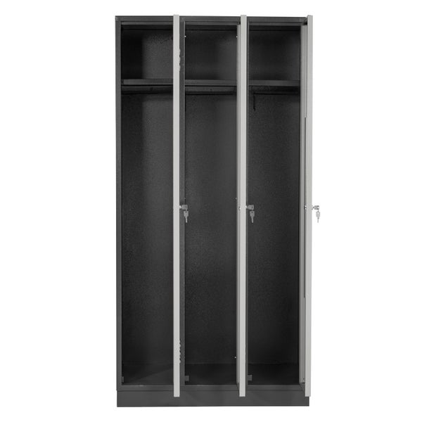PROREGAL Garderobenschrank Ermine mit 3 Türen | HxBxT 178x89x50cm | Anthrazitgrau/Lichtgrau | Spind, Aufbewahrungsspind, Arbeitsschrank