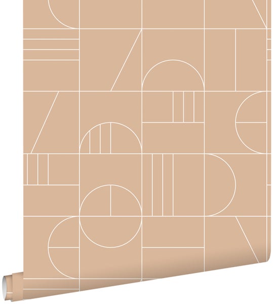 ESTAhome Tapete Art Decó Muster Pfirsichrosa und Weiß - 53 cm x 10.05 m - 139208