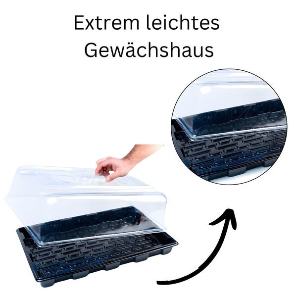 VDL Grow Gewächshaus 39x59x21 cm mit Belüftung – Kunststoff-Propagator für Stecklinge, Steinwolle-Tabletts & professionelle Pflanzenzucht