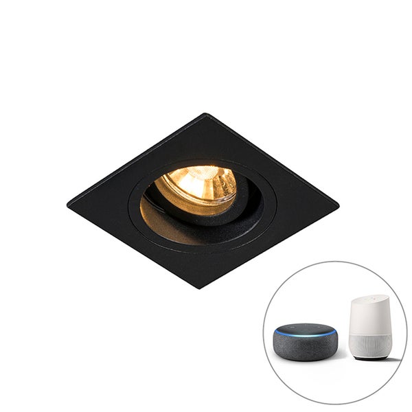Quadratischer Einbaustrahler in Schwarz, schwenkbar, kompatibel mit Smart Home Sprachsteuerung.