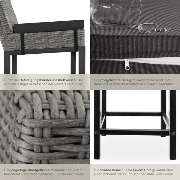 Rattan Barstuhl tectake Latina inklusive Sitzpolster, 45 x 62,5 x 99 cm mit Aluminiumgestell grau