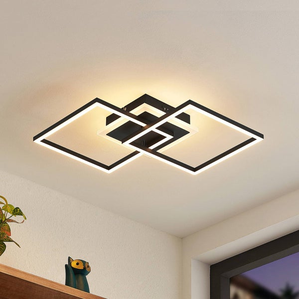 Lindby LED Deckenleuchte Fjardo dimmbar mit Leselampe (Modern) in Schwarz aus Aluminium (1 flammig, ) - Lampe Deckenlampe Wohnzimmerleuchte