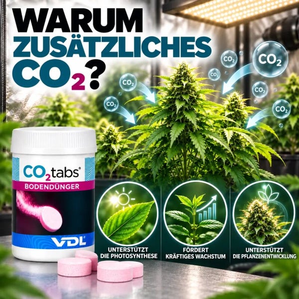 VDL Kohlendioxid Tabletten Bodendünger für Pflanzen zur Förderung von Photosynthese und Wachstum in der Dose mit mehreren losen Tabletten.