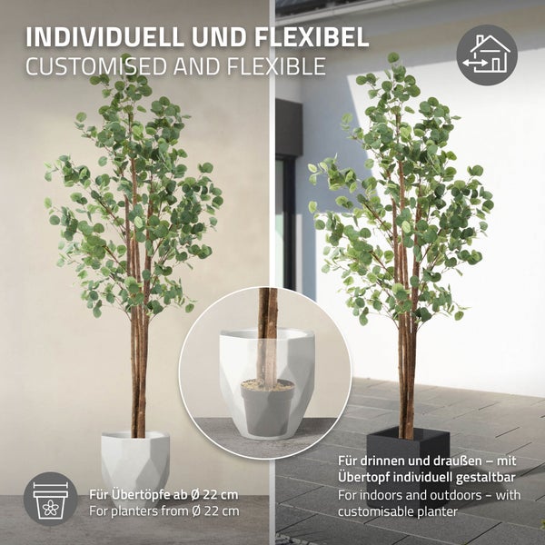 ML-Design Künstliche Eukalyptus 210 cm, Künstliche Pflanzen groß, Kunstpflanze mit Naturholzstamm, Fake Plastikpflanzen im Topf, Deko für Drinnen und Draußen, Kunstbaum wie echt für Wohnzimmer Büro