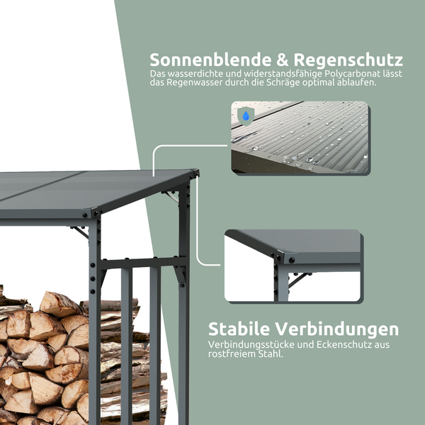 holz4home Kaminholzunterstand XL Metall für Außen 2,3mÂ³ 3,5SRM Anthrazit inkl. Ofenhandschuh