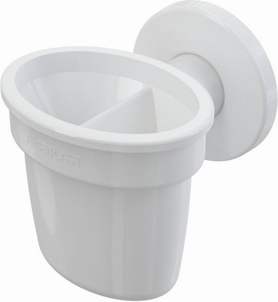 Wandmontierter Zahnbürstenhalter aus Kunststoff mit zwei Fächern und Alca Plast Logo