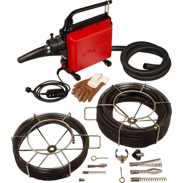 Abflussreinigungsgerät mit Spirale, Schutzhandschuhen und Zubehör