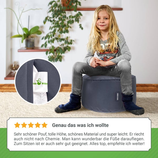 Green Bean Sitzsack-Hocker 45x25cm mit EPS-Perlen Füllung - Fußhocker Fußkissen Sitz-Pouf für Sitzsäcke - Bodenkissen für Kinder und Erwachsene - Fußablage Sitzkissen Sitzhocker Stahlgrau