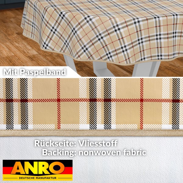 Tischdecke mit Karomuster und Paspelband mit Vliesstoffrückseite