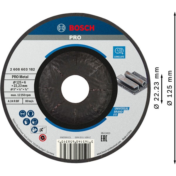 Bosch PRO Metal Schleifscheibe 125 x 6 x 22,23 mm - 2608603182