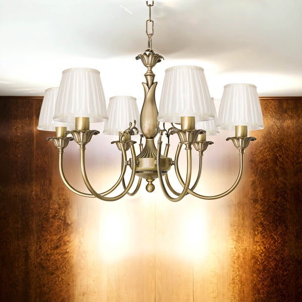 Kronleuchter mit sechs Lampen und Stoffschirmen