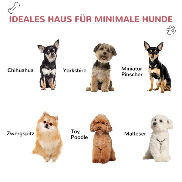 PawHut Hundehütte, Outdoor Hundehaus mit Dachluke Tor, 59 x 75 x 66 cm, Metall, Kunststoff, Rot+Hellgrau