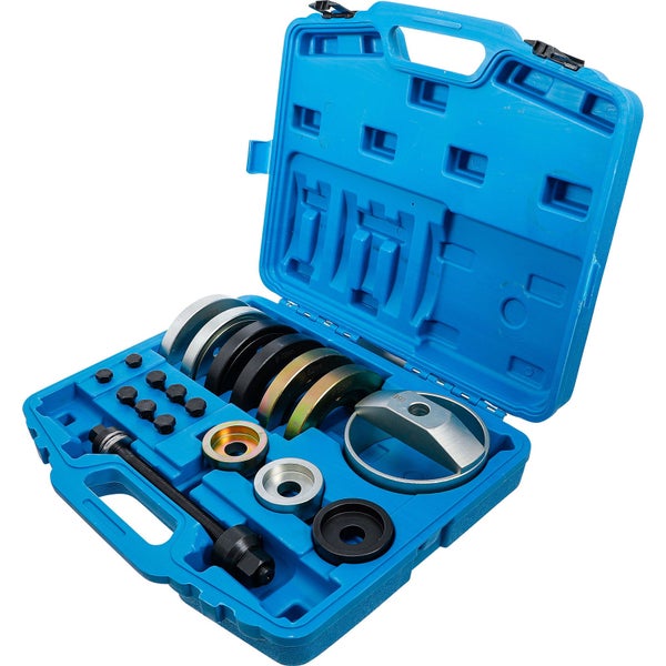 Werkzeugsatz zur Demontage von Lagern in einem blauen Koffer