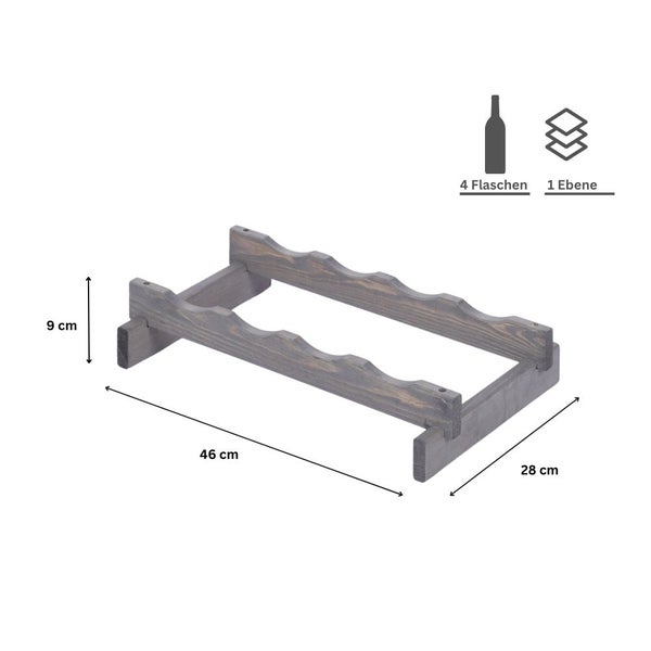 Weinregal VINOTECA FLEX PRO HxBxT 9x46x28cm 4 Flaschen auf 1 Ebene Massives Kiefernholz Grau