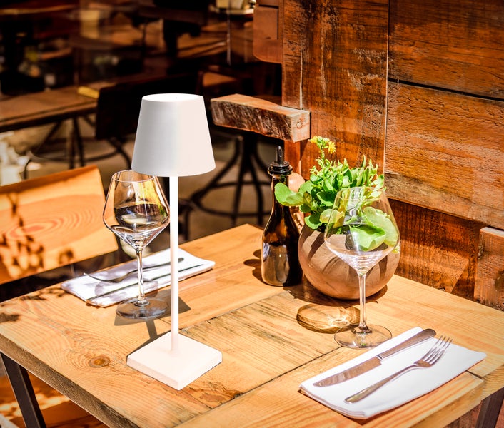 LED Lampe 2 in 1 Tischlampe und Flaschenlampe in Einem, Farbe Weiss, kabellos, dimmbar, aufladbar USB, zum Aufstecken auf Flaschen oder als Tischleuchte für zu Hause, Restaurants, Hotels, Bars