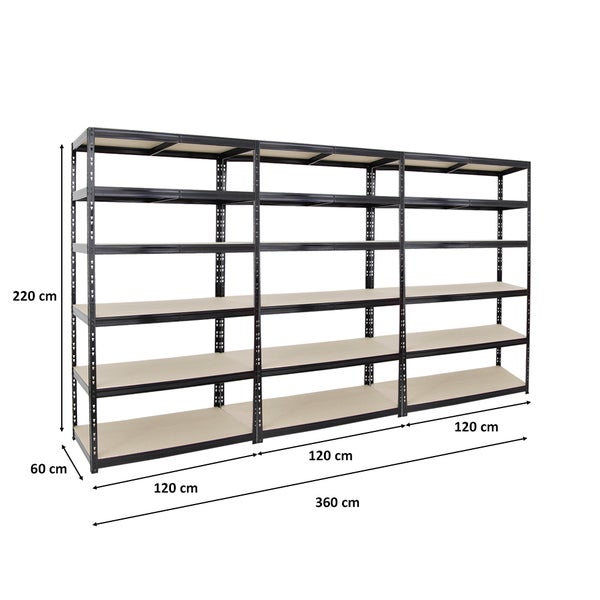 PROREGAL Mega Deal 3x Schwerlastregal Giant Tiger XL HxBxT 220 x 120 x 60 cm Fachlast 265 kg 6-Ebenen Schwarz