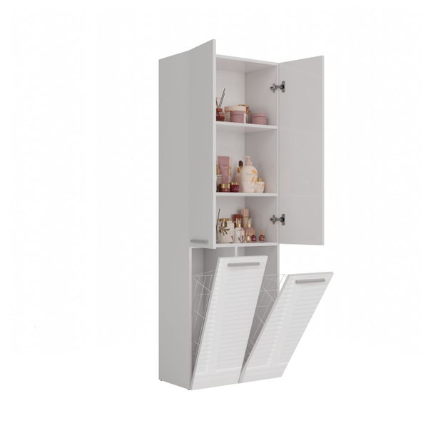 Hochglanz Badezimmerschrank mit Regalen und Wäschekörben