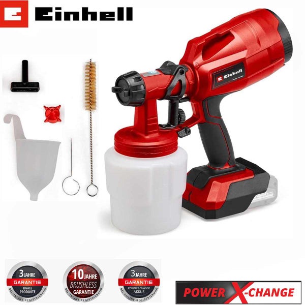 Einhell Akku Farbsprühsystem mit Zubehör, inklusive Einhell Logo und Herstellergarantiesiegel