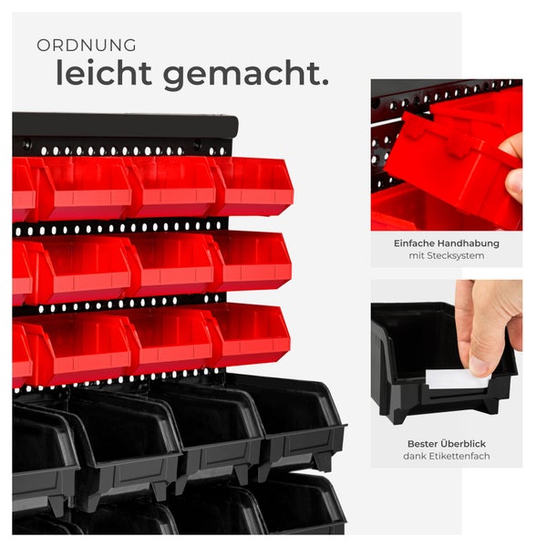 2er Set Wandregal Stapelboxen tectake  2 stabile Wandplatten mit je 64 x 38 x 17,5 cm 62-teilig schwarz