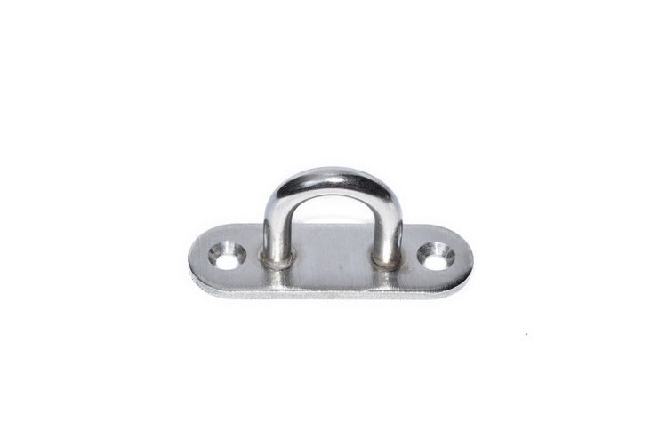 Augplatte aus Edelstahl mit ovaler Grundplatte und zwei Befestigungslöchern.