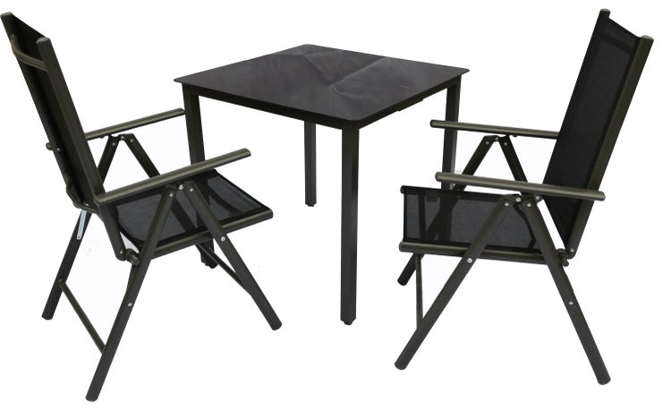 3 tlg Alu Glas Gartenset Tisch Sitzgruppe 80SW