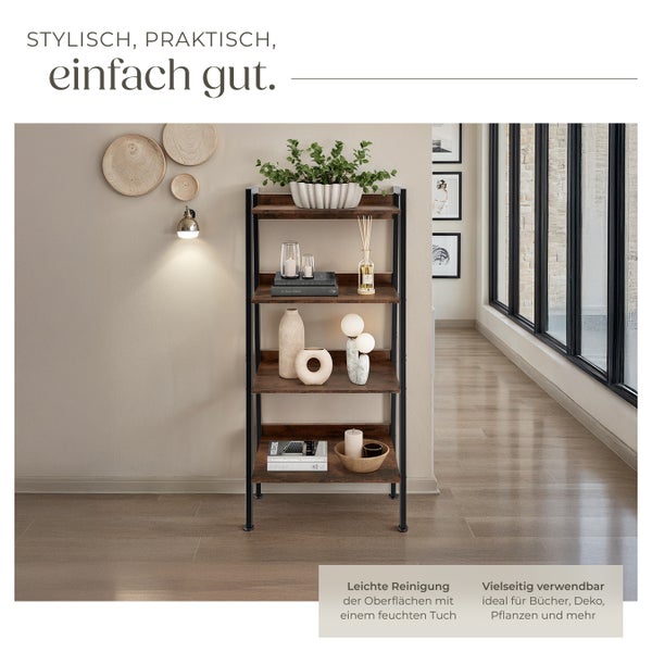 Leiterregal tectake Chatham inklusive Kippschutz, 57,5 x 34 x 138 cm Industrial Style Industrial Holz dunkel, rustikal