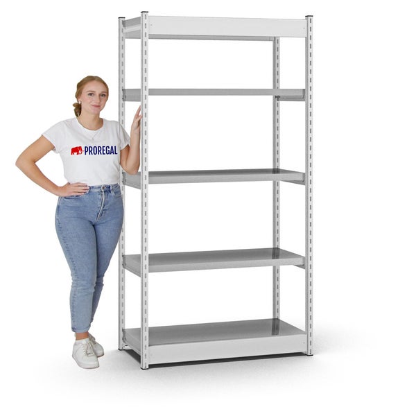 PROREGAL Fachbodenregal Stecksystem Vierkant-Profil Grundregal HxBxT 200 x 102,5 x 40 cm 5 Ebenen Einseitige Bauart Fachlast 200 kg Lichtgrau