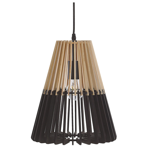 Hängeleuchte schwarz / heller Holzfarbton Kegelform CAVALLA