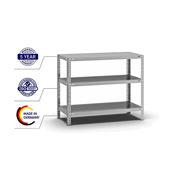 PROREGAL Fachbodenregal Schraubsystem Medium-Duty Grundregal HxBxT 80 x 100 x 40 cm 3 Ebenen Fachlast 200 kg Beidseitig Nutzbar Verzinkt