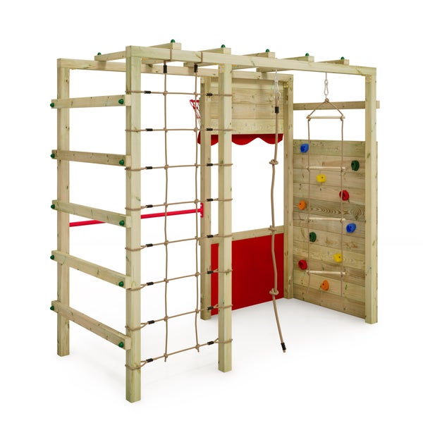 WICKEY Klettergerüst Spielturm Smart Action Gartenspielgerät mit Kletterwand und Spiel-Zubehör - rot