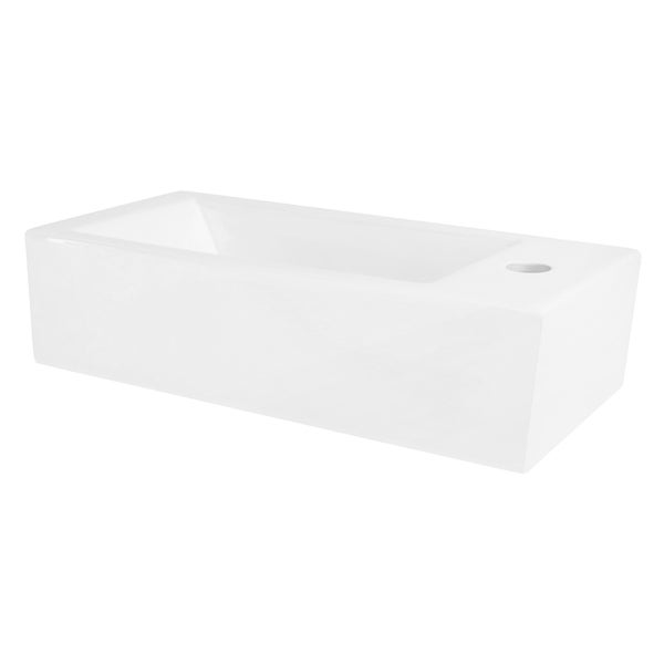 ML-Design Waschbecken aus Keramik in Weiß 51x25x13 cm, Eckig, klein, Hahnloch links, Wandmontage oder Aufsatzwaschbecken, Moderne Waschtisch Waschschale Waschplatz Handwaschbecken, für Badezimmer