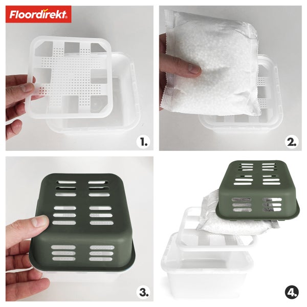 FLOORDIREKT Luftentfeuchter im 4er Set - Nachfüllbare & wiederverwendbare Raumentfeuchter - Kuki - Grün