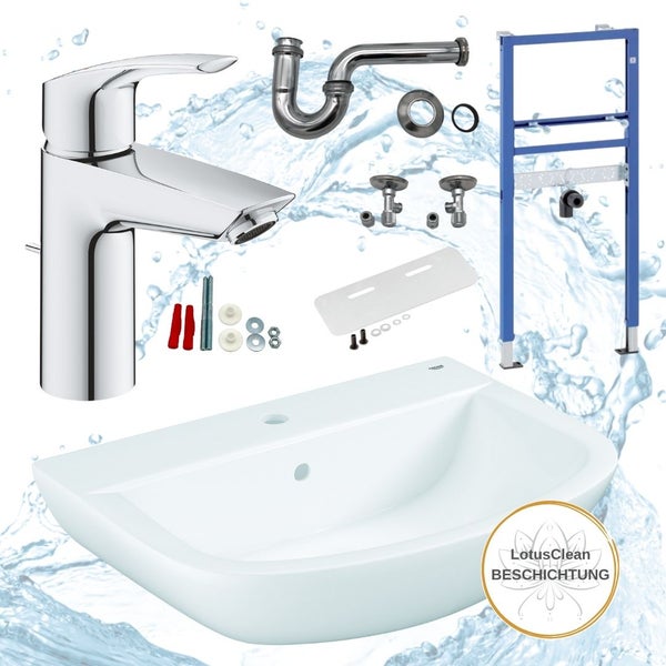 Waschtisch Set mit Armatur, Siphon, Eckventilen und Montageelementen