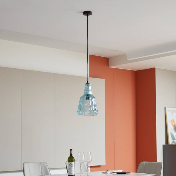 Lindby Pendelleuchte Belarion (Retro, Vintage Antik) in Blau aus Glas (1 flammig E27) - Hängelampe Esstischlampe Hängeleuchte Wohnzimmerleuchte