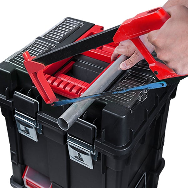 PROREGAL Werkzeugkoffer-Trolley Plus auf Rollen | HxBxT 71,2x49,5x35cm | Polypropylen | Schwarz/Rot