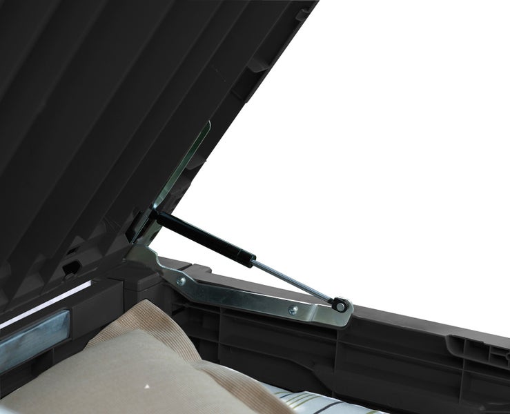 Detailaufnahme des Deckelmechanismus einer Aufbewahrungsbox