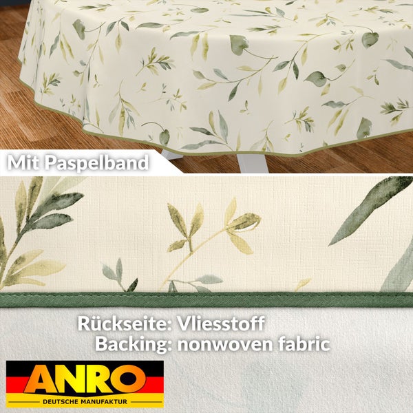 Tischdecke mit Blätter-Motiv und Paspelband