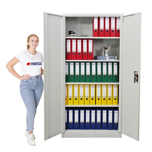PROREGAL Flügeltürenschrank ELEPHANT HxBxT 185 x 90 x 40 cm 4 Fachböden Lichtgrau